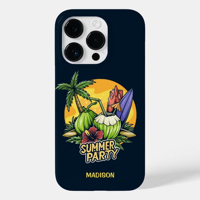 Funda De Case-Mate Para iPhone Personalizado Texto Fiesta de verano tropical (Reverso )