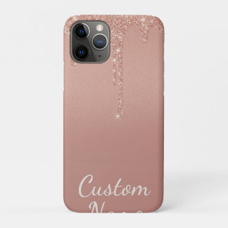Funda Para iPhone 11 Pro personalizado texto rosa oro sonrojo Gliter Sparkl