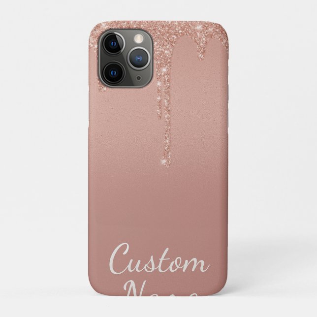 Funda De Case-Mate Para iPhone personalizado texto rosa oro sonrojo Gliter Sparkl (Reverso)