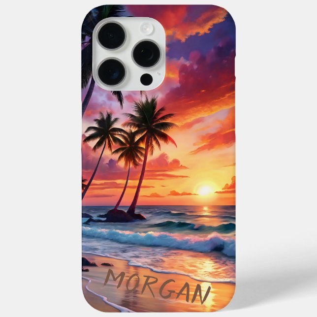 Funda De Case-Mate Para iPhone Personalizado Tropical Beach Sunset | Arte costero (Reverso )