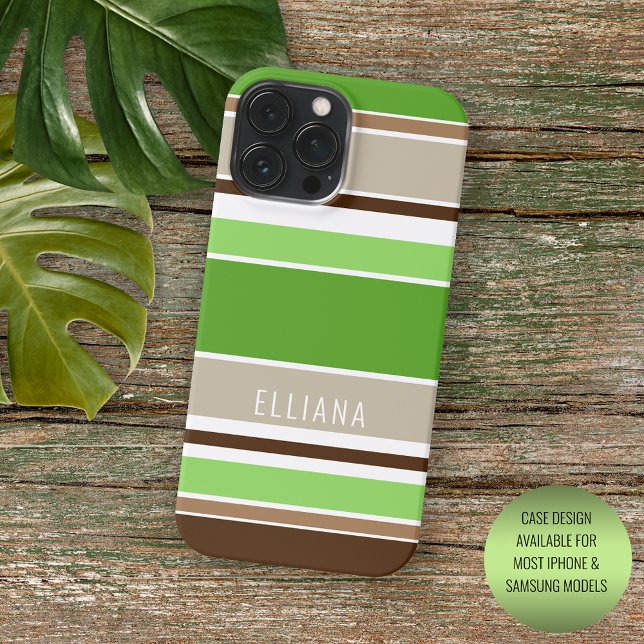 Funda De Case-Mate Para iPhone Personalizado Verde Lima Marrón Beige Rayas (Subido por el creador)