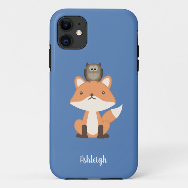 Funda De Case-Mate Para iPhone Personalizado Woodland Fox y Owl Blue (Reverso)