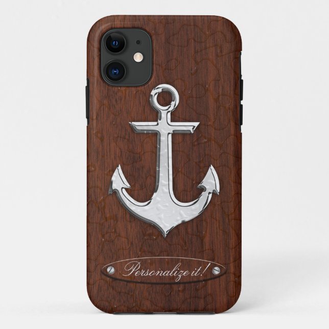 Funda De Case-Mate Para iPhone ¡Personalízalo! Acero Ancla De Mahogany Náutico Hú (Reverso)