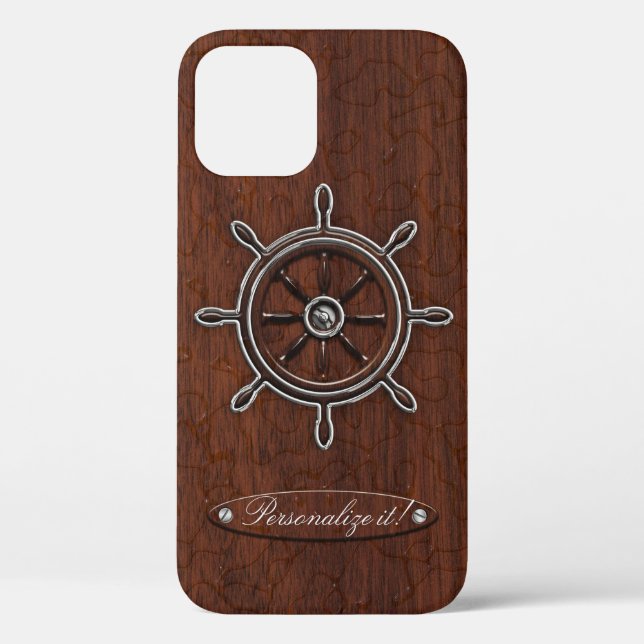 Funda De Case-Mate Para iPhone ¡Personalízalo! Rueda De Mahogany Náutica Húmeda (Reverso )