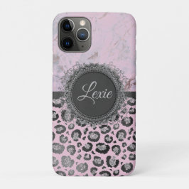 Funda Para iPhone 11 Pro Personalizar de leopardo Purpurinoso de mármol ros