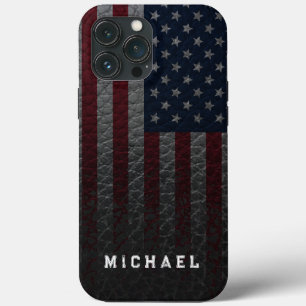 Funda Para iPhone 13 Pro Max Personalizar el fondo de cuero falso de la bandera