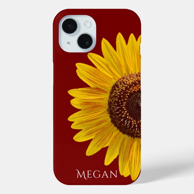 Funda De Case-Mate Para iPhone Personalize Name Maroon Red Yellow Sunflower  (Reverso )
