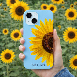 Funda Para iPhone 15 Personalize Name Sky Blue Yellow Sunflower 
