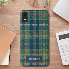 Funda Para iPhone XR Personalized Blue and Green Tartan Pattern