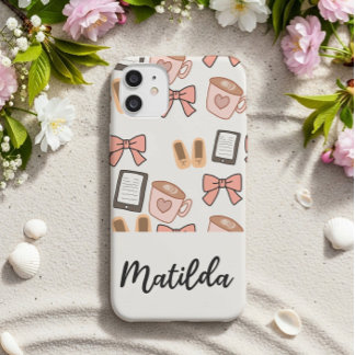 Funda Para iPhone 14 De Case-Mate Personalized cozy Girly Bows & Coffee Pattern