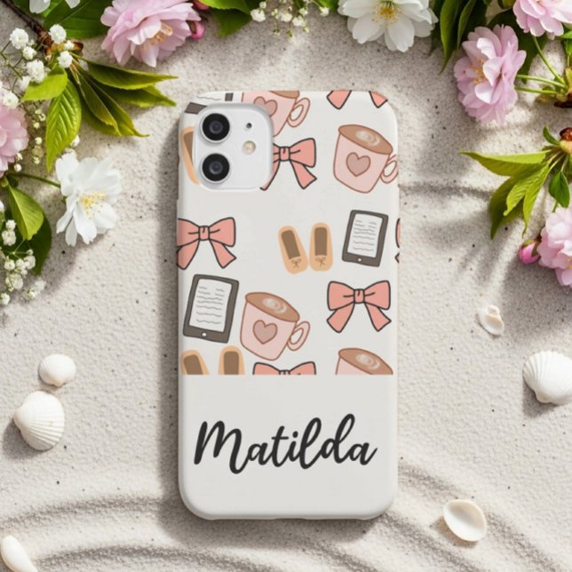 Funda De Case-Mate Para iPhone Personalized cozy Girly Bows & Coffee Pattern (Subido por el creador)