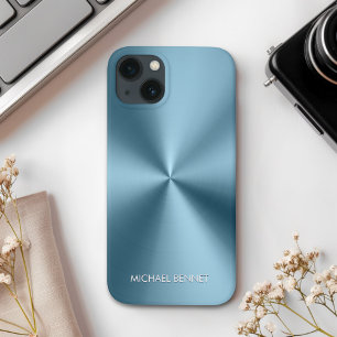 Funda Para iPhone 13 Personalized Metallic Radial Blue Texture