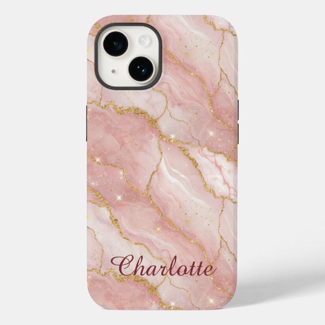 Funda De Case-Mate Para iPhone Personalized Modern Rose Quartz Marble Gold (Reverso )