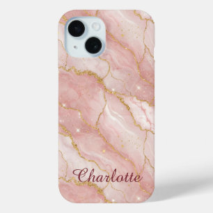 Funda Para iPhone 15 Personalized Modern Rose Quartz Marble Gold
