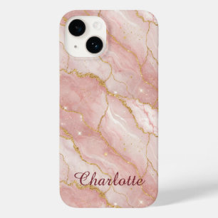 Funda Para iPhone 14 De Case-Mate Personalized Modern Rose Quartz Marble Gold