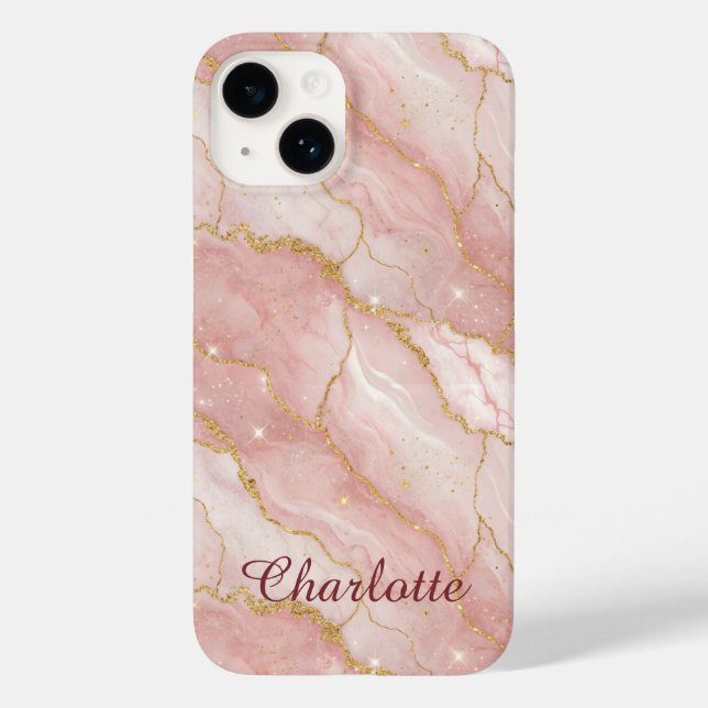 Funda De Case-Mate Para iPhone Personalized Modern Rose Quartz Marble Gold (Reverso )