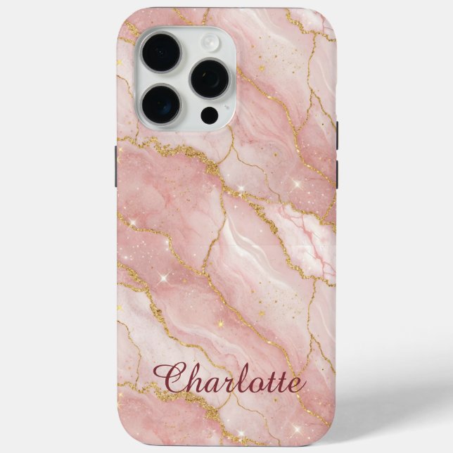 Funda De Case-Mate Para iPhone Personalized Modern Rose Quartz Marble Gold (Reverso )