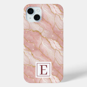 Funda Para iPhone 15 Mini Personalized Monogram Rose Quartz Gold
