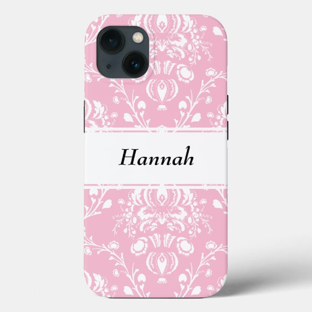 Funda De Case-Mate Para iPhone Personalized Pink and White Damask  (Reverso )