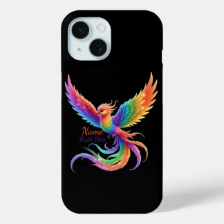 Funda Para iPhone 15 Personalized Rainbow Phoenix Name Birthdate Gift