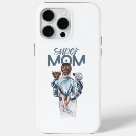 Funda Para iPhone 15 Pro Max Personalized Super Mom with Son and Daughter Gift