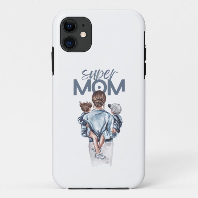 Funda De Case-Mate Para iPhone Personalized Super Mom with Son and Daughter Gift (Reverso)