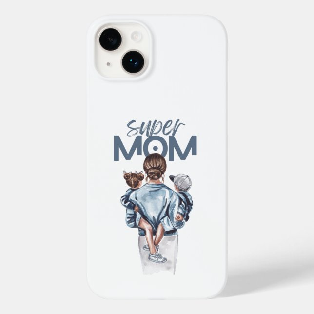 Funda De Case-Mate Para iPhone Personalized Super Mom with Son and Daughter Gift (Reverso )