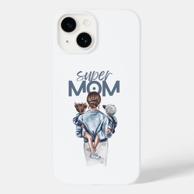 Funda De Case-Mate Para iPhone Personalized Super Mom with Son and Daughter Gift (Reverso )