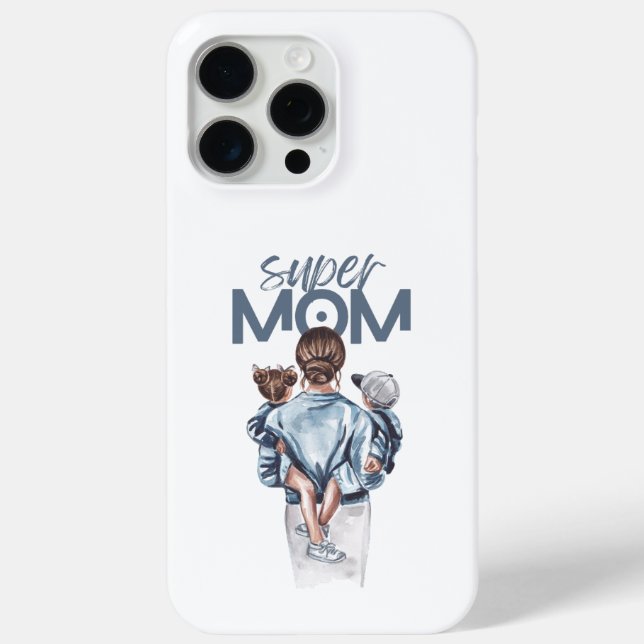 Funda De Case-Mate Para iPhone Personalized Super Mom with Son and Daughter Gift (Reverso )