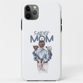 Funda Para iPhone 11 Pro Max Personalized Super Mom with Son and Daughter Gift