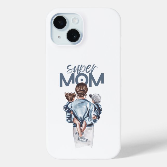 Funda De Case-Mate Para iPhone Personalized Super Mom with Son and Daughter Gift (Reverso )