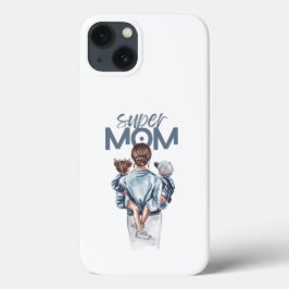 Funda Para iPhone 13 Personalized Super Mom with Son and Daughter Gift