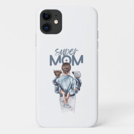 Funda Para iPhone 11 Personalized Super Mom with Son and Daughter Gift