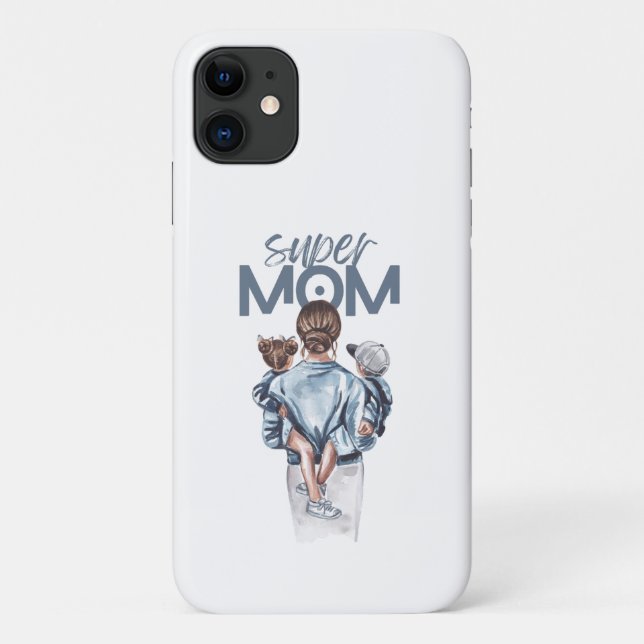 Funda De Case-Mate Para iPhone Personalized Super Mom with Son and Daughter Gift (Reverso)