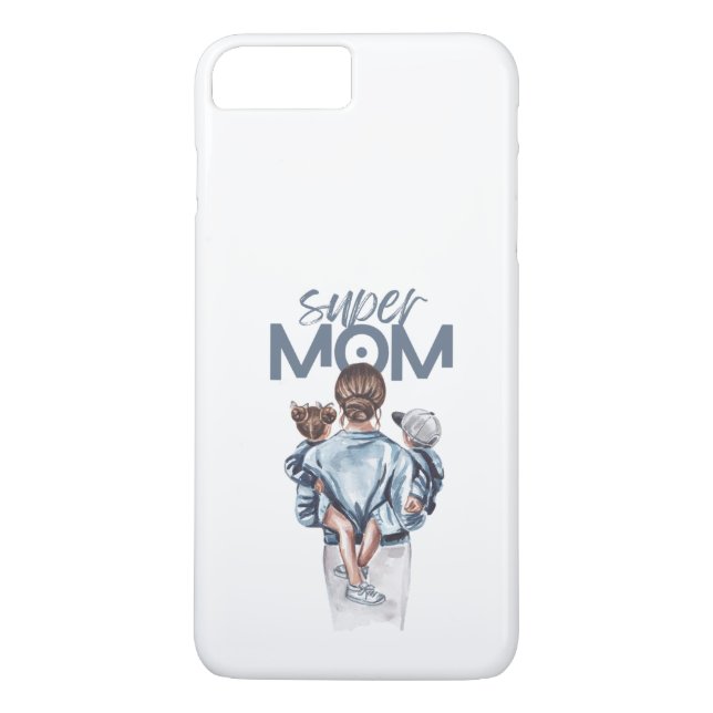 Funda De Case-Mate Para iPhone Personalized Super Mom with Son and Daughter Gift (Reverso)