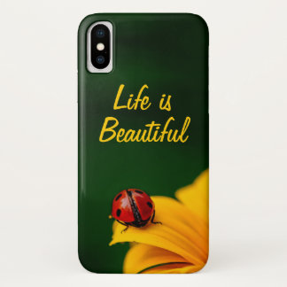Funda Para iPhone X Personalized Text with Ladybug and Sunflower