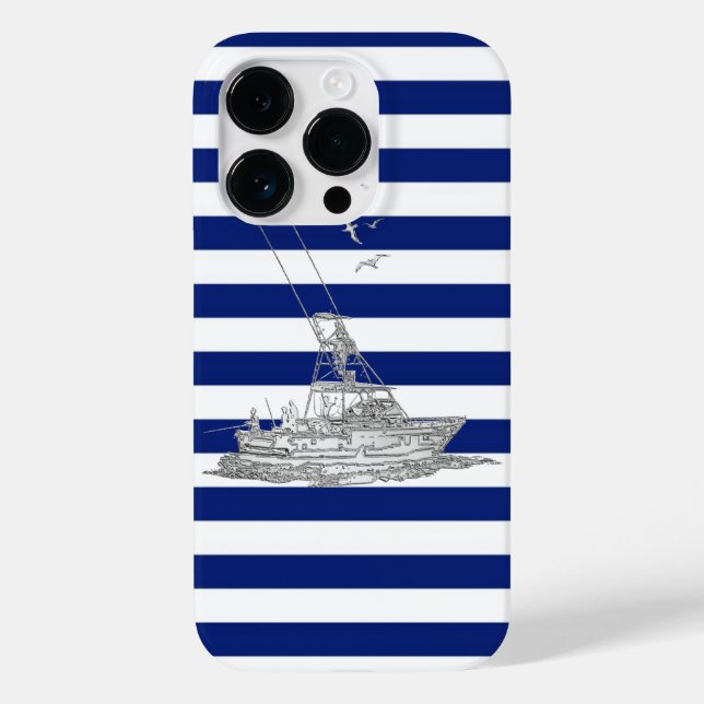 Funda De Case-Mate Para iPhone Pesca de marlín cromada en franjas azules (Reverso )