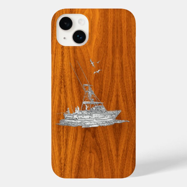 Funda De Case-Mate Para iPhone Pesca deportiva cromada en madera de teca (Reverso )