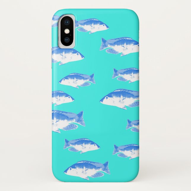 Funda De Case-Mate Para iPhone Pescado azul en turquesa (Reverso)