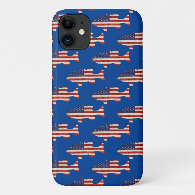 Funda De Case-Mate Para iPhone Pescado de la bandera de Estados Unidos azul (Reverso)