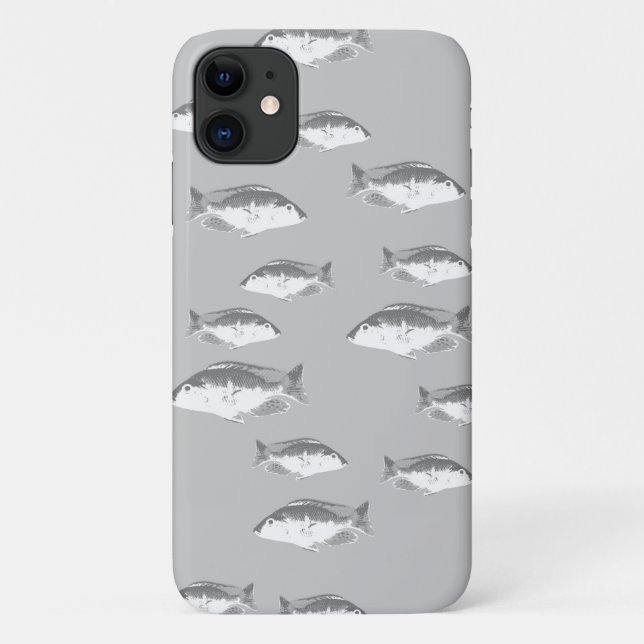 Funda De Case-Mate Para iPhone Pescado gris monocromo (Reverso)