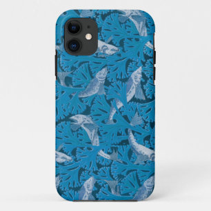Funda Para iPhone 11 Pescado Natación Algas Algas Coral Azul Vintage Cl