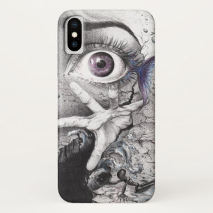 Funda Para iPhone X Pescado ocular y mano Lápiz surrealista oscuro art
