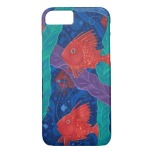 Funda Para iPhone 8/7 Pescado rojo, algas marinas, animales marinos, art