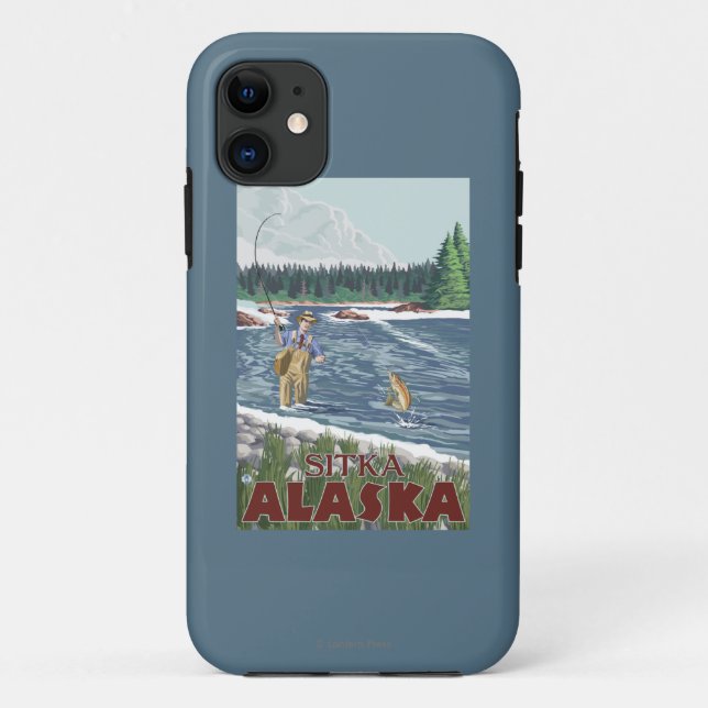 Funda De Case-Mate Para iPhone Pescador de la mosca - Sitka, Alaska (Reverso)