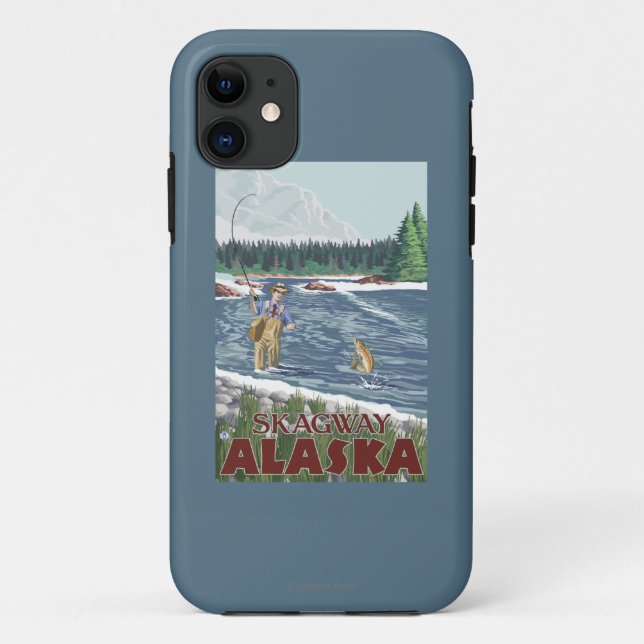 Funda De Case-Mate Para iPhone Pescador de la mosca - Skagway, Alaska (Reverso)