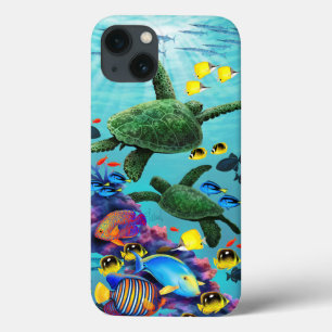 Funda Para iPhone 13 Pescados tropicales hawaianos de la tortuga de mar