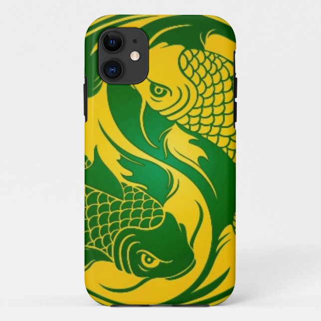 Funda De Case-Mate Para iPhone Pescados verdes y amarillos de Yin Yang Koi (Reverso)