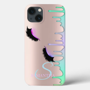 Funda Para iPhone 13 Pestañas Postizas Arcoíris Goteo Rosa Dorado