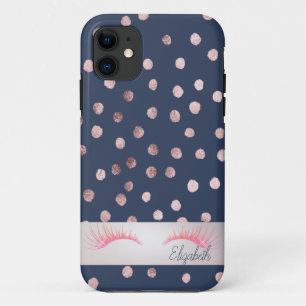 Funda Para iPhone 11 Pestañas Postizas Azules Encantadoras con Confeti 